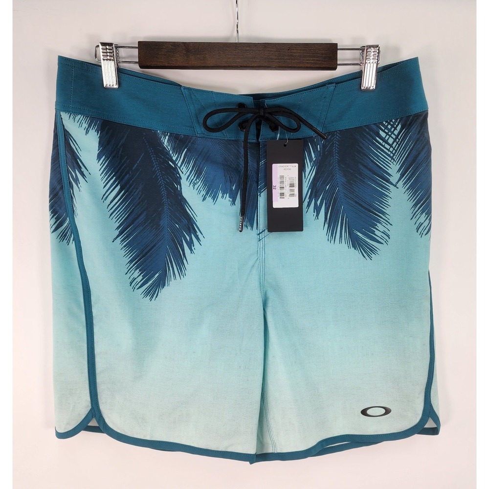 Oakley Gradient Palm Swim Trunks Men's 32 Aqua Green Drawstring Board Shorts